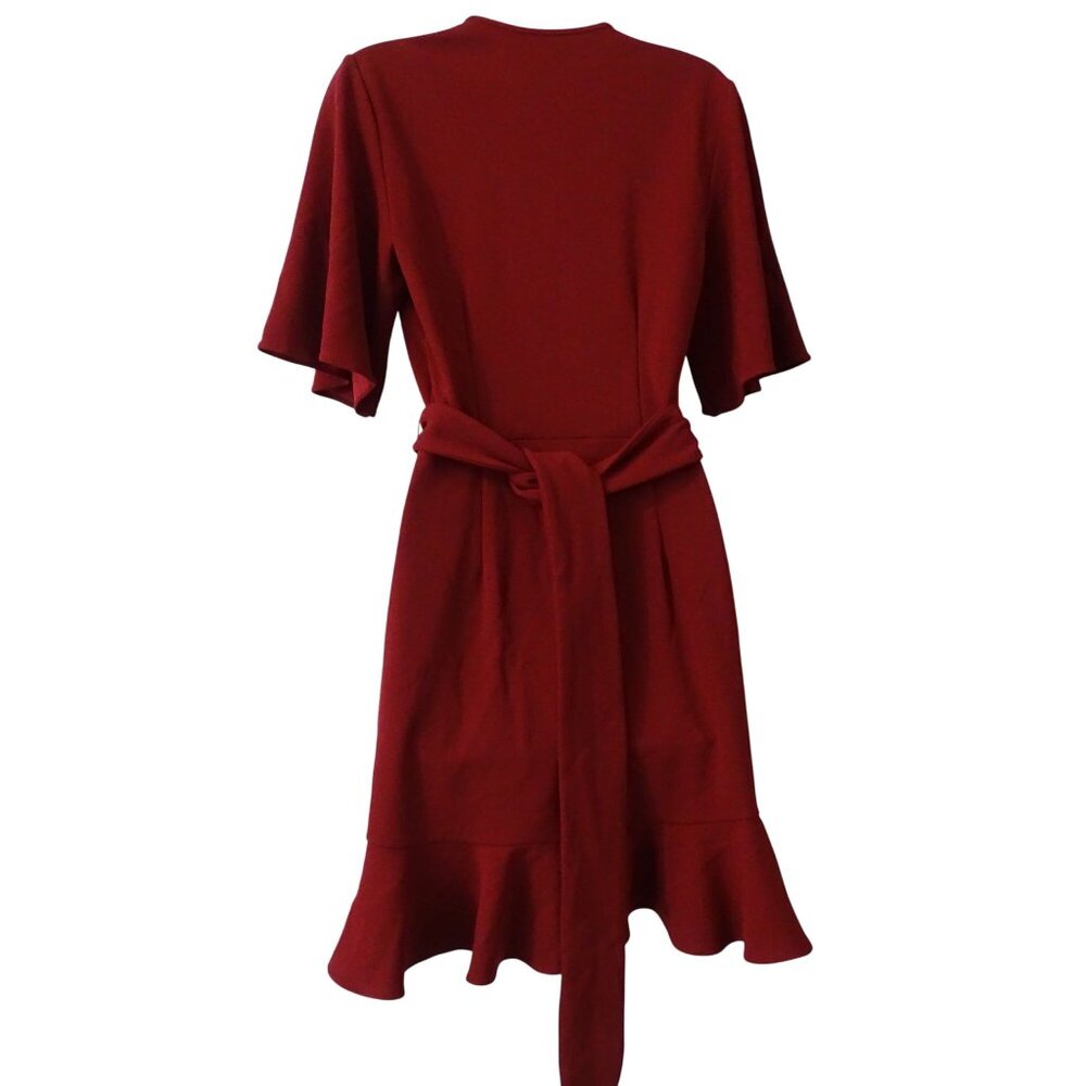 Stylestalker Women Burgundy Red Ruffle Wrap Dress Size S Short Sleeve Party - Picture 3 of 12